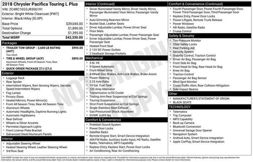 Bright White Clearcoat 2018 Chrysler Pacifica Touring-L Plus