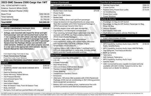 Summit White 2023 GMC Savana 2500 Work Van