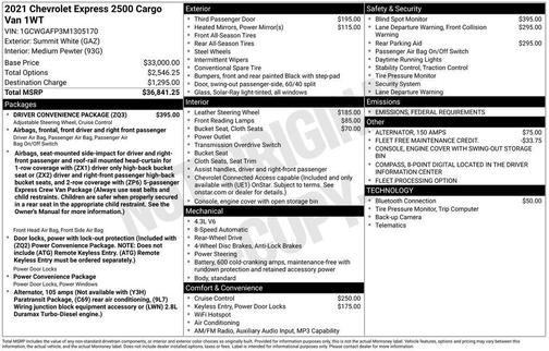 2021 Chevrolet Express 2500 RWD 2500 Regular Wheelbase WT