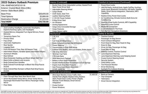 Crystal Black Silica 2023 Subaru Outback Premium