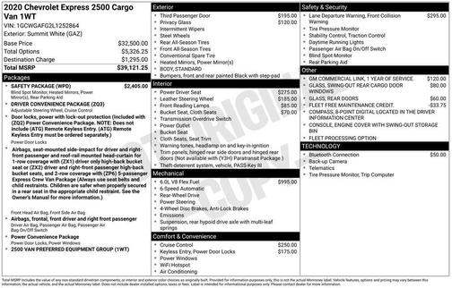 2020 Chevrolet Express 2500 RWD 2500 Regular Wheelbase WT
