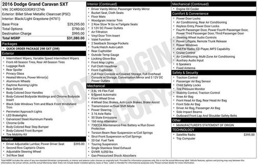 Billet Silver Metallic Clearcoat 2016 Dodge Grand Caravan SXT