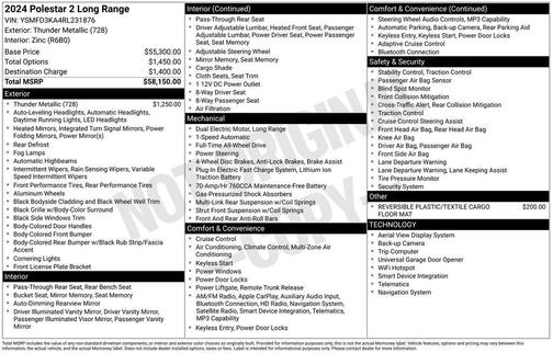 Thunder Metallic 2024 Polestar 2 Long Range Dual Motor