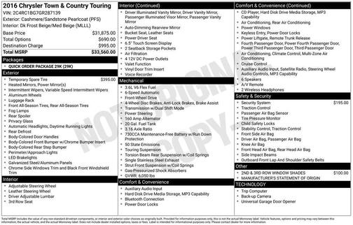 Cashmere/Sandstone Pearlcoat 2016 Chrysler Town & Country Touring