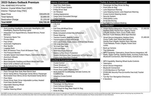 Crystal White Pearl 2023 Subaru Outback Premium