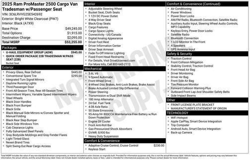 Bright White Clearcoat 2025 RAM ProMaster 2500 Tradesman