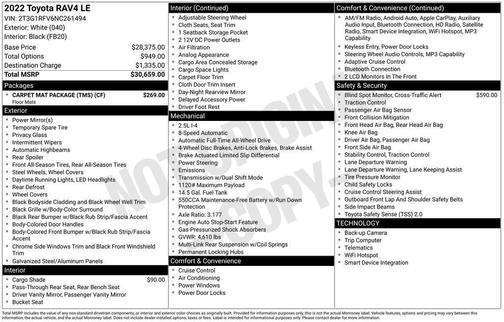 White 2022 Toyota RAV4 LE
