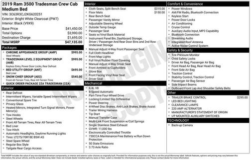 Bright White Clearcoat 2019 RAM 3500 Tradesman Crew Cab 4x4 6'4' Box