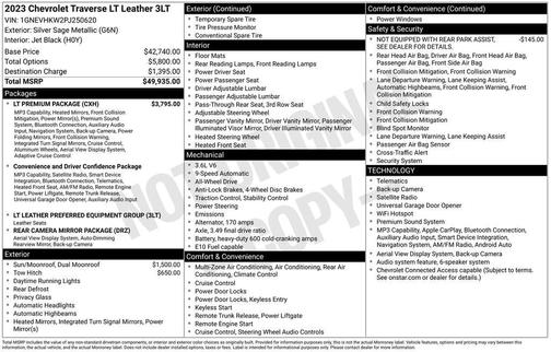 Silver Sage Metallic 2023 Chevrolet Traverse LT Leather