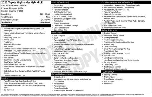Gray 2022 Toyota Highlander Hybrid LE