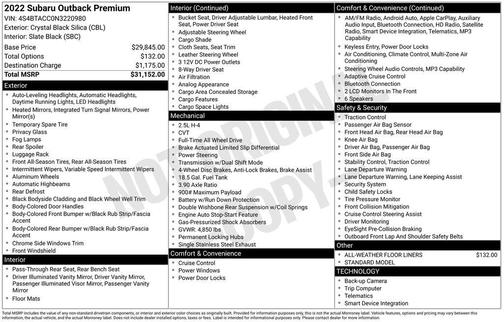 Crystal Black Silica 2022 Subaru Outback Premium