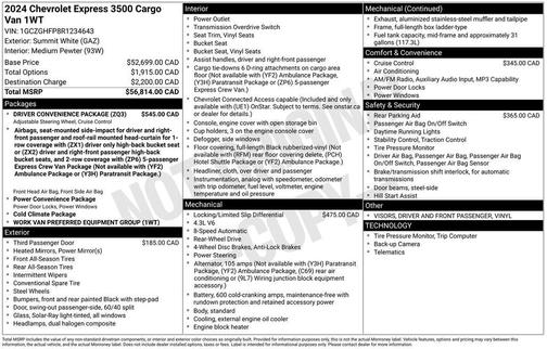 White 2024 Chevrolet Express 3500 Work Van