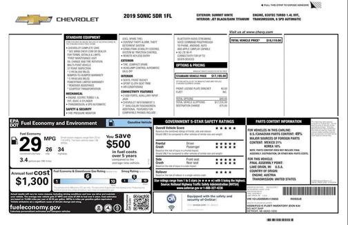 Summit White 2019 Chevrolet Sonic LT