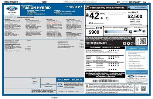 White Platinum Metallic Tri-Coat 2019 Ford Fusion Hybrid Titanium