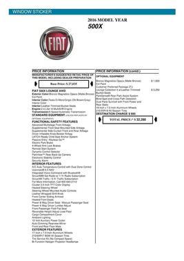 2016 FIAT 500X Lounge