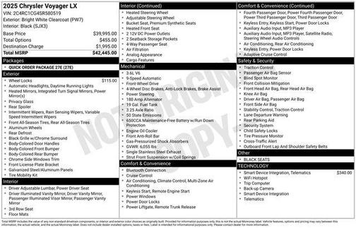 Bright White Clearcoat 2025 Chrysler Voyager LX