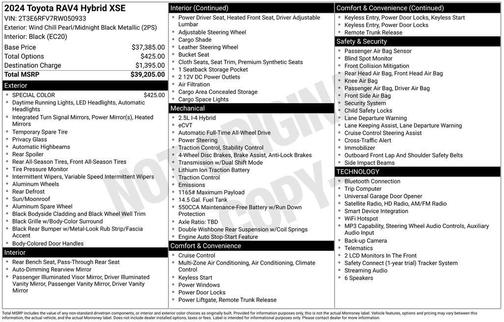 Wind Chill Pearl/Midnight Black Metallic 2024 Toyota RAV4 Hybrid SE