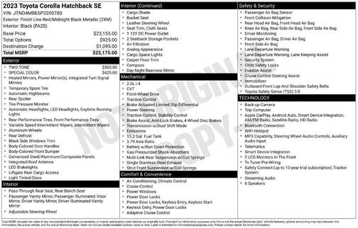 Finish Line Red/Midnight Black Metallic 2023 Toyota Corolla SE