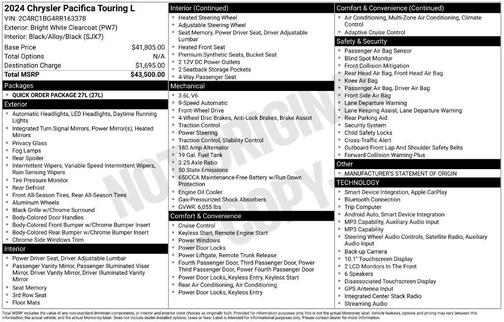 Bright White Clearcoat 2024 Chrysler Pacifica Touring L