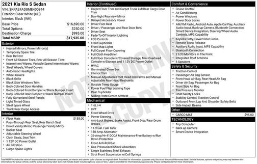Clear White 2021 Kia Rio S