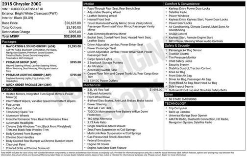 Bright White Clearcoat 2015 Chrysler 200 C