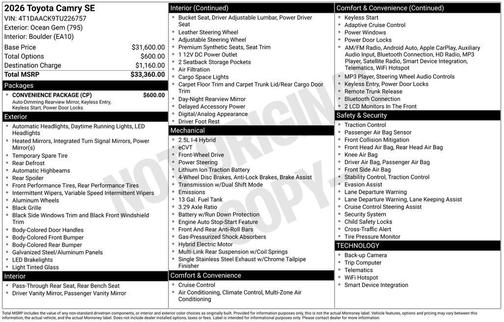 2026 Toyota Camry SE