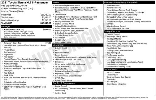2021 Toyota Sienna XLE 8 Passenger