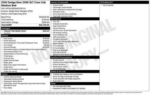 Bright Silver Metallic Clearcoat 2004 Dodge Ram 2500 SLT Quad Cab
