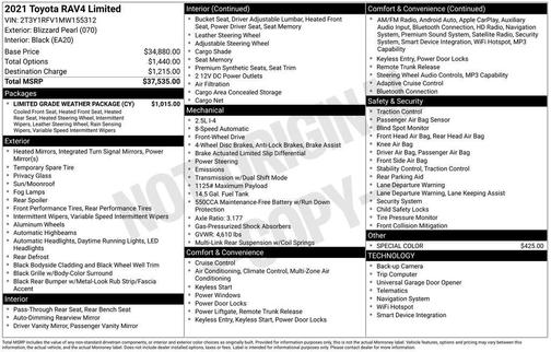 Blizzard Pearl 2021 Toyota RAV4 Limited