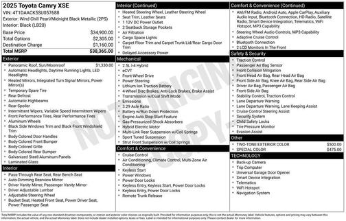 Wind Chill Pearl/Midnight Black Metallic 2025 Toyota Camry XSE