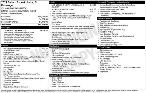 Magnetite Gray Metallic 2022 Subaru Ascent Limited 7-Passenger