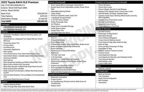 Wind Chill Pearl 2025 Toyota RAV4 XLE Premium