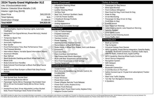 Celestial Silver Metallic 2024 Toyota Grand Highlander XLE