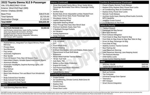Wind Chill Pearl 2022 Toyota Sienna XLE