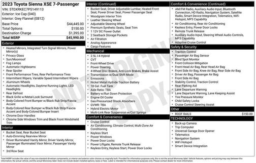 Ice Cap 2023 Toyota Sienna XSE 7 Passenger