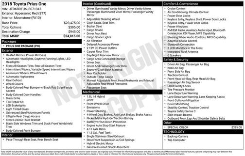 Hypersonic Red 2018 Toyota Prius One