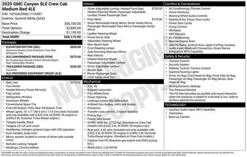 Summit White 2020 GMC Canyon SLE