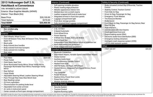2013 Volkswagen Golf 2.5L