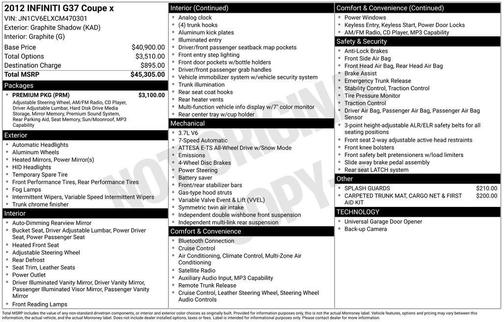 2012 INFINITI G37x Base