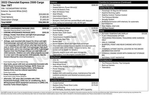 Summit White 2022 Chevrolet Express 2500 Work Van