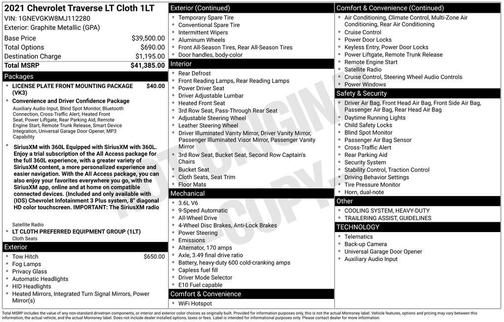 2021 Chevrolet Traverse LT Cloth