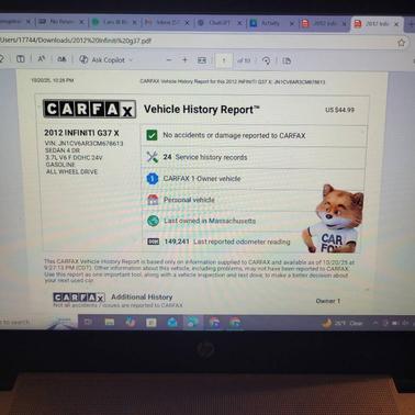 2012 INFINITI G37x Base