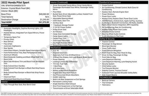 2022 Honda Pilot AWD Sport