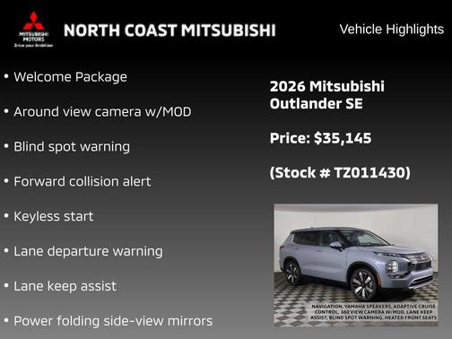 Moonstone Gray Metallic 2026 Mitsubishi Outlander SE S-AWC