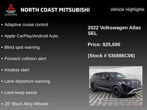 Deep Black Pearl 2022 Volkswagen Atlas 3.6L SEL