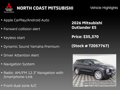 Black Diamond 2026 Mitsubishi Outlander ES S-AWC