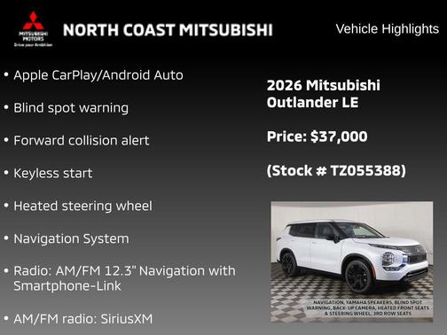 White Diamond 2026 Mitsubishi Outlander LE S-AWC