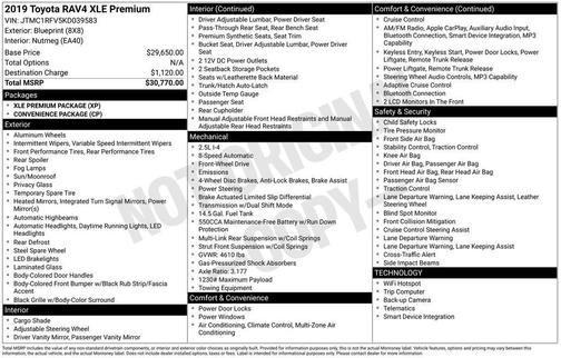 Blueprint 2019 Toyota RAV4 XLE Premium