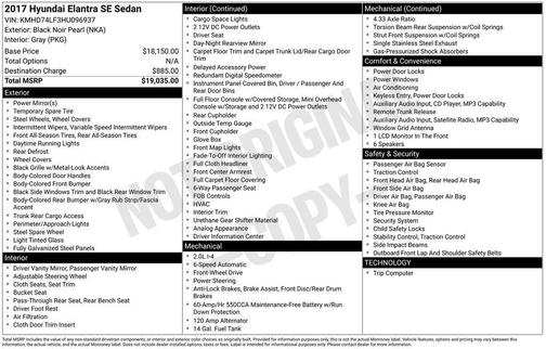 Black Noir Pearl 2017 Hyundai ELANTRA SE
