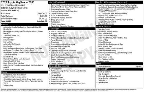 Ruby Flare Pearl 2023 Toyota Highlander XLE
